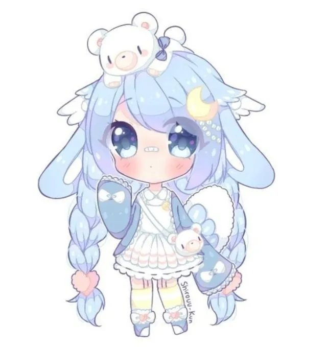 Ảnh chibi nữ xinh đẹp, đáng yêu với mái tóc màu xanh