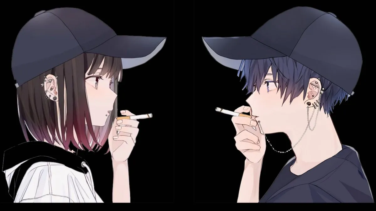 Cặp đôi anime cười hạnh phúc, ánh mắt đong đầy tình cảm