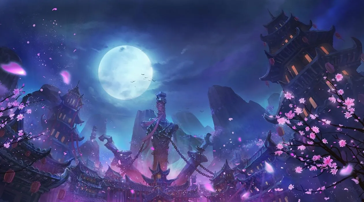 Hình ảnh mặt trăng anime tỏa sáng giữa trời đêm, khiến không gian trở nên kỳ diệu