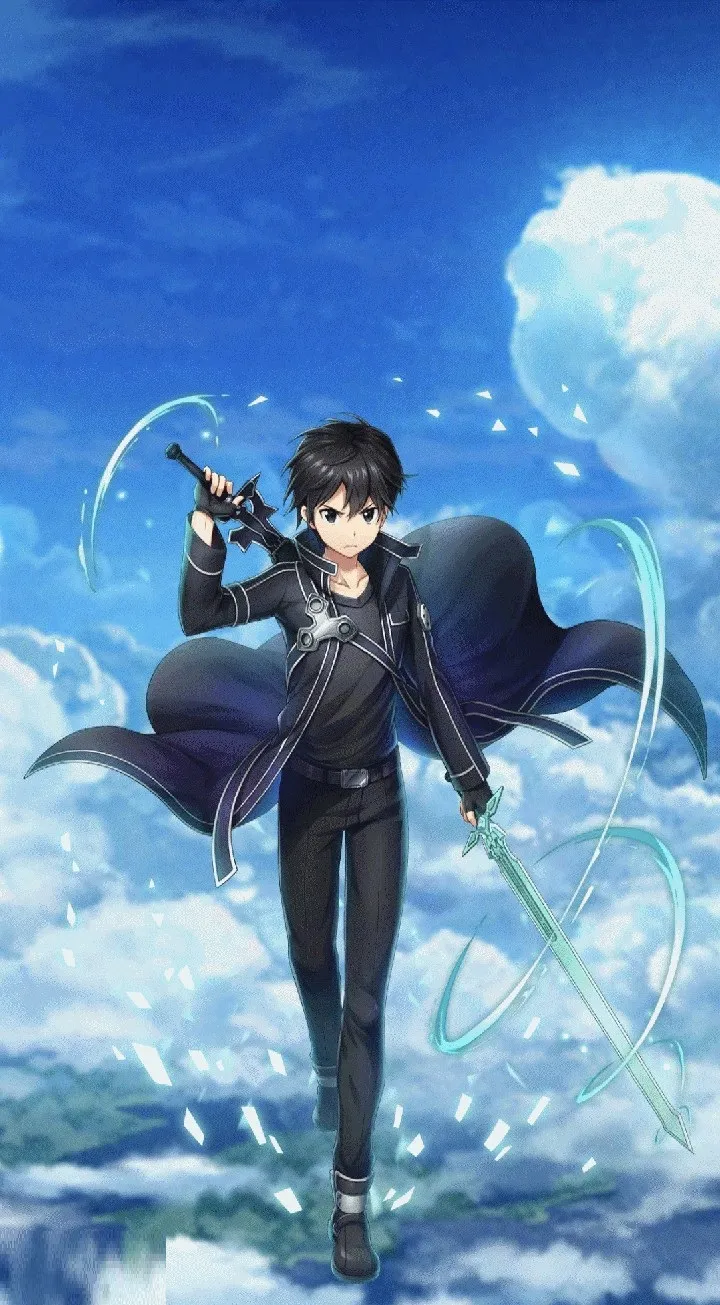 Kirito trong khoảnh khắc chiến đấu với biểu cảm dũng mãnh và quyết tâm