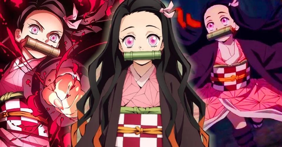 Nezuko trong dáng vẻ huyền bí, ánh mắt sâu thẳm và khuôn mặt trầm tĩnh