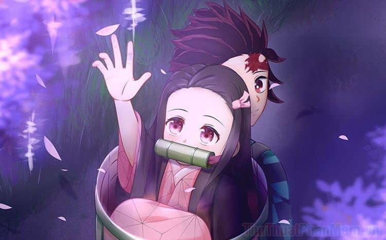 Nezuko với nét ngây thơ, đôi mắt to tròn nhìn đầy tò mò và dễ thương