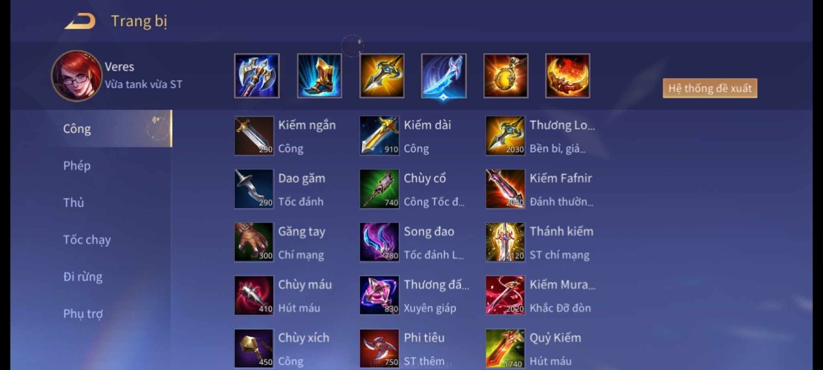 Trang bị đi rừng chuẩn cho Veres